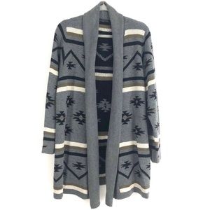 Cardigan Aztec Boho Southwest Open Long Grey 1X